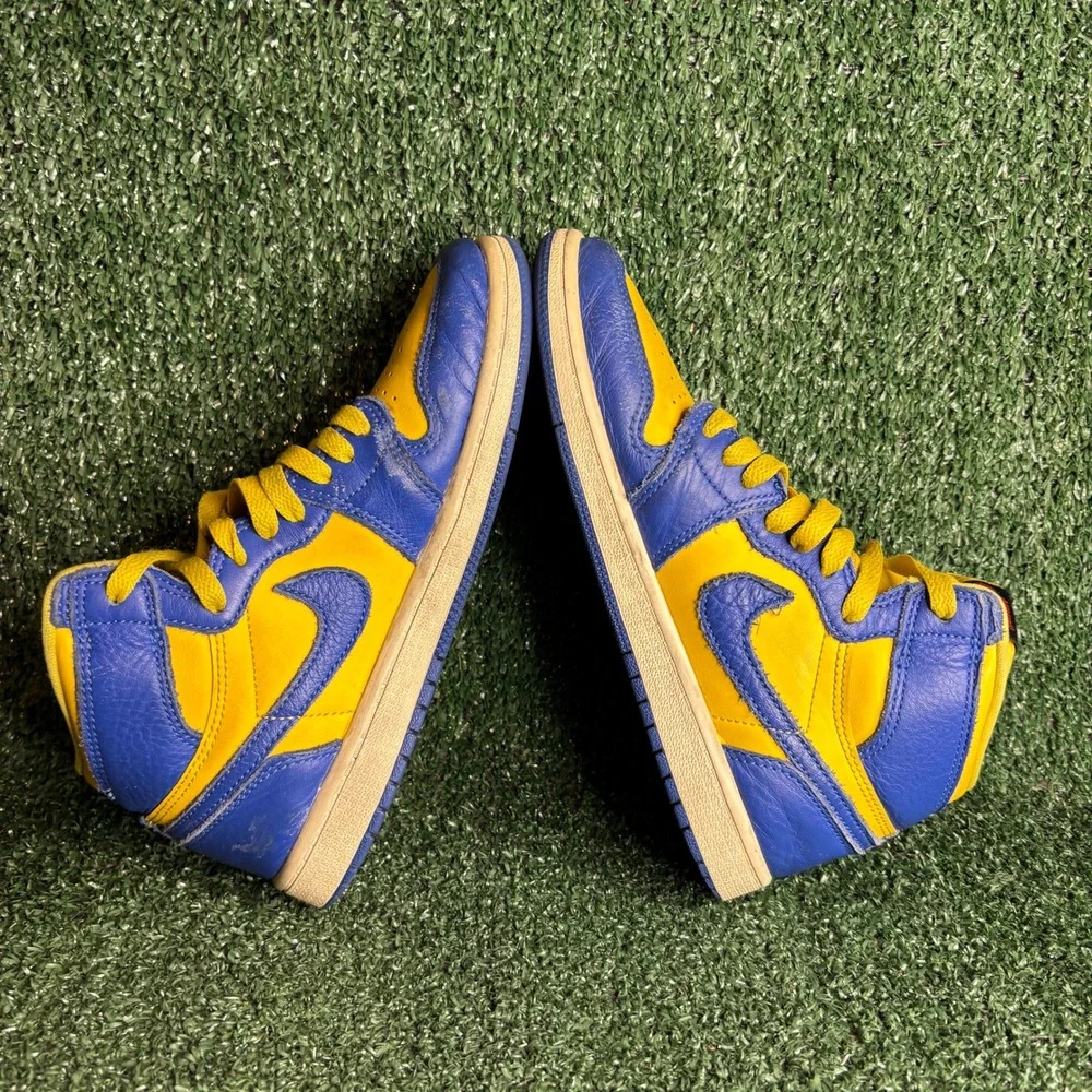 Air Jordan 1 Retro High‎ OG Reverse Laney leather Sneakers Yellow Blue Youth 3Y